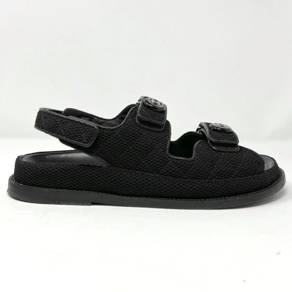 Chanel Quilted Fabric Logo Double Strap Flat Sandals Size 40